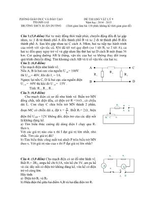 Đề thi học sinh giỏi Vật lý khối 9 năm học 2014 - 2015